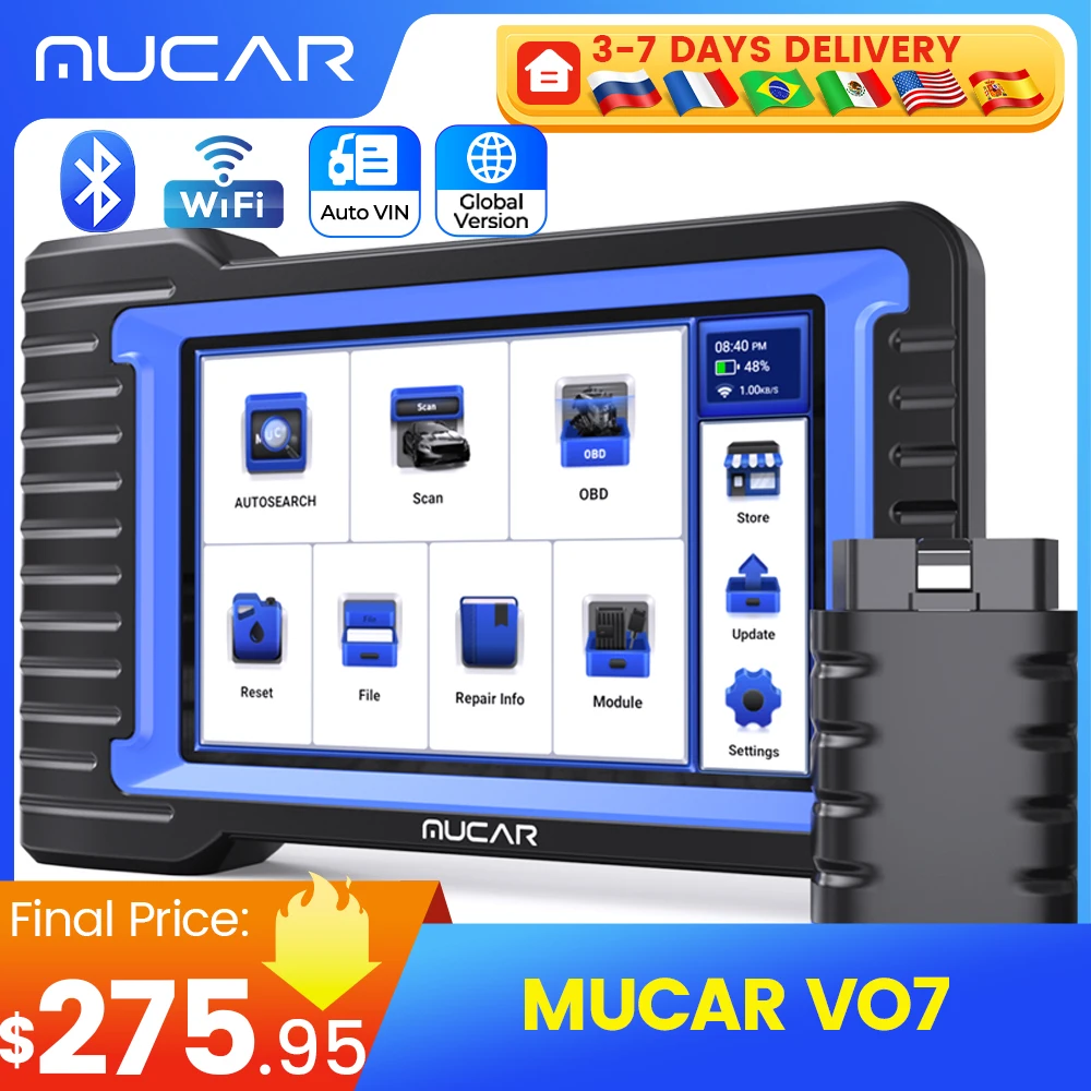 MUCAR VO7S/VO7 OBD2 Scanner Full System Diagnose 28 Reset Diagnostic Tool ECU Coding Active Test/Bi-directional Free for All Car