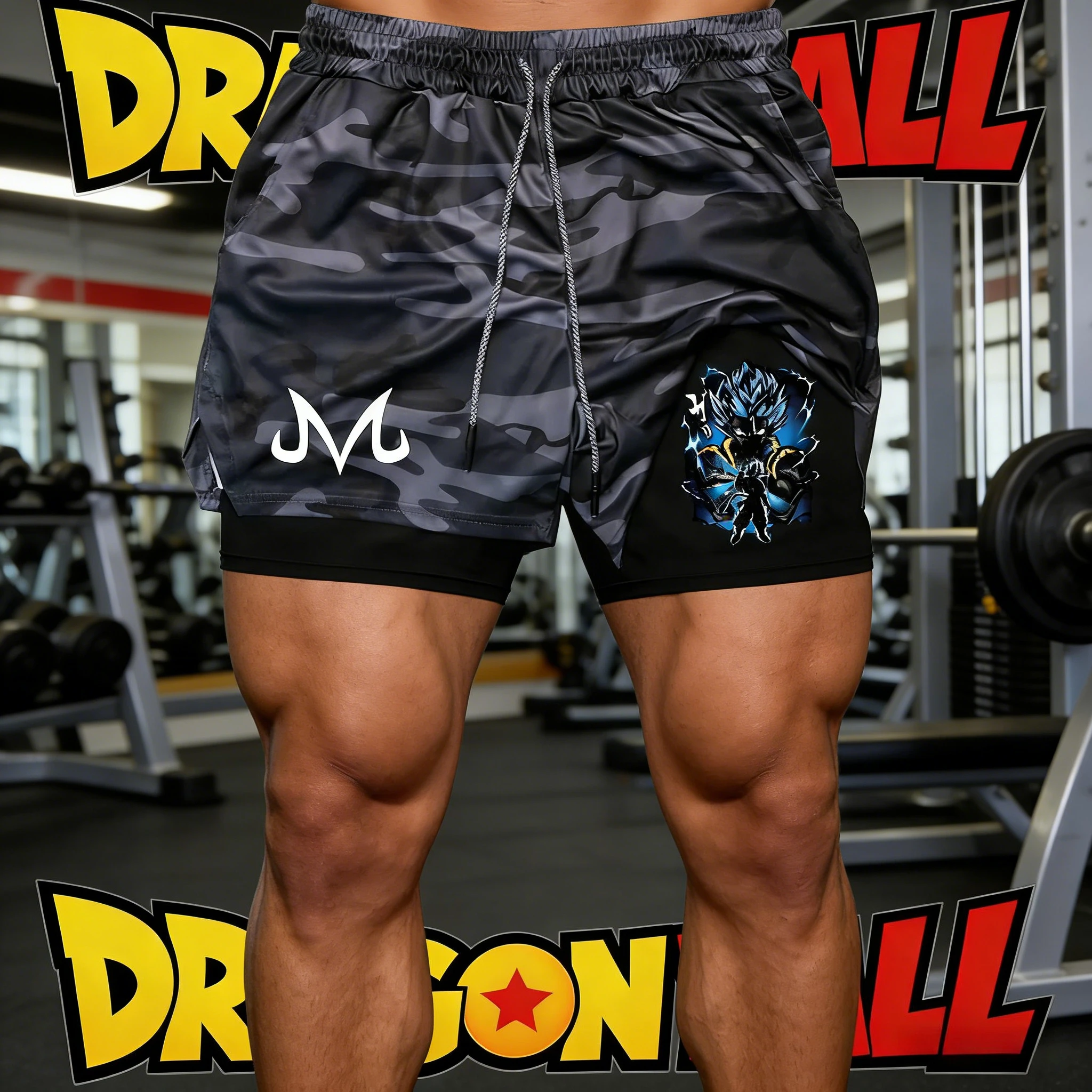 2026 Sommer Dragon Ball Z Vegeta 2-in-1 Doppellagige Gym-Shorts, Übergroße Herren Fitness Retro Streetwear Unisex Sportliche Y2k Shorts