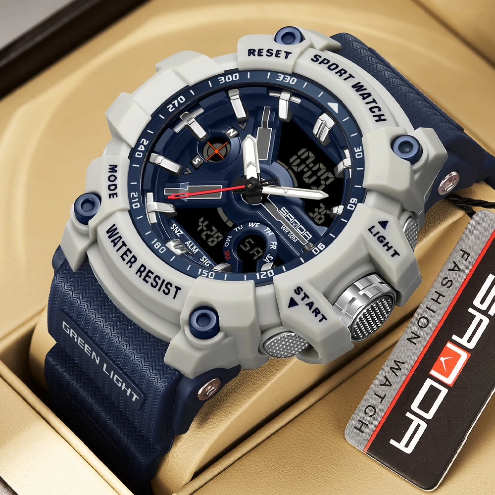 SANDA 3179 Men Watch Silicone Waterproof Quartz Digital Sports Watches for Man Double Display Alarm Date Wristwatches Mens