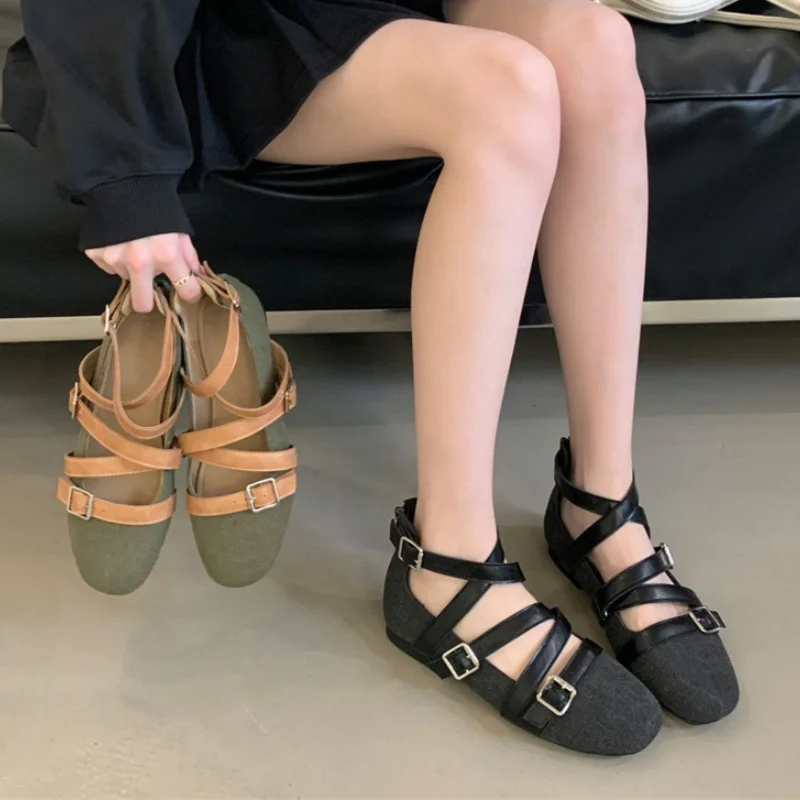 

Cross Buckle Strap Single Shoes Design Inspired Women's Shoes Korean Version Ballet Shoes Round Toe Versatile Mary Jane Shoes