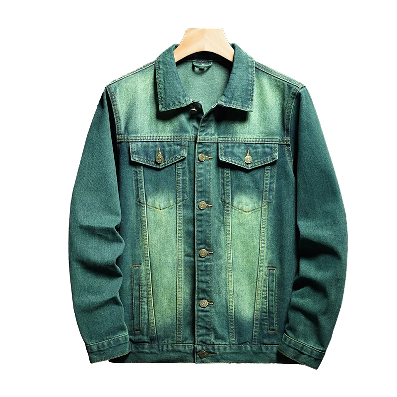 Chaqueta vaquera retro lavada para hombre, abrigo informal de alta gama, holgado, de talla grande, nostálgico, Y2K, color verde, a la moda, M-7XL, novedad de 2024