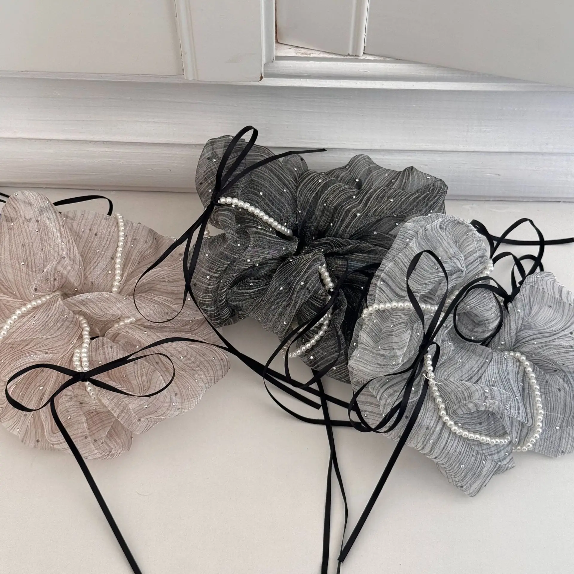 

Hair accessories for girl women band ties scrunchies elastic korean rubber Designer vintage pearl ribbon new in kpop adults 2025