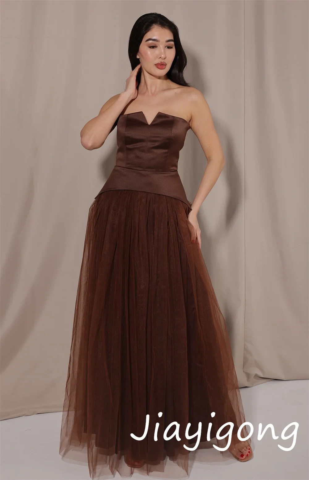 Customized High Quality Net Pleat A-line Strapless Long Dresses Bespoke Occasion Exquisite Intricate