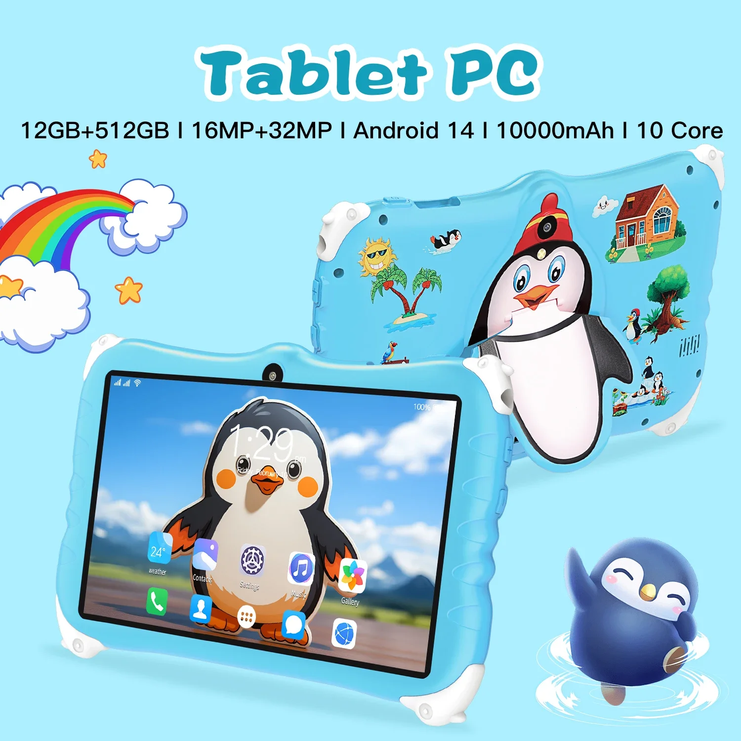 Brand New Android 14 Kids 7 inch Tablet HD Screen Dual SIM Dual Standby 12GB RAM 10000mAh 5G GPS Snapdragon 888 16MP+32MP Camera