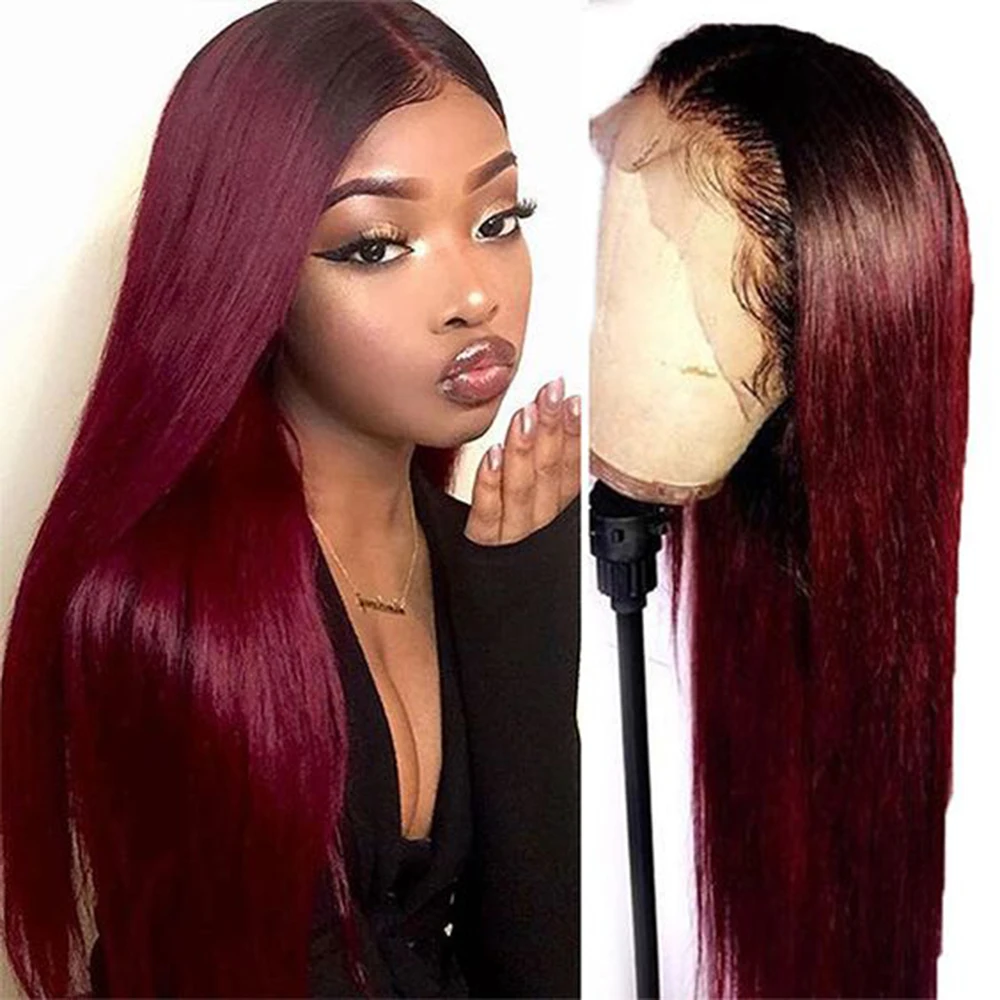 1B 99J Burgundy Straight Lace Front Wig 13x4 HD Transparent Lace Frontal Wig Brazilian Ombre Colored Human Hair Wigs For Women