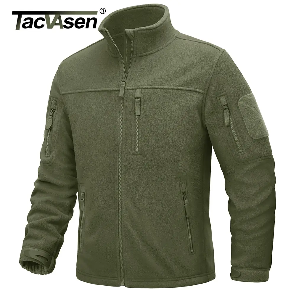 TACVASEN Men's Full Zip Hiking Jackets Outdoor Camping Fleece Jacket Coats with Zipper Pockets Tactical Work Outwear Overcoat