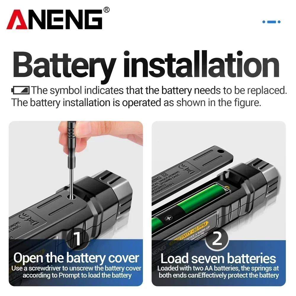 Multi Gas Leak Detector ANENG GN805 Sound Light Alarm LCD Backlight Portable 50-10000PPM Flammable Alcohol Methane Analyzer