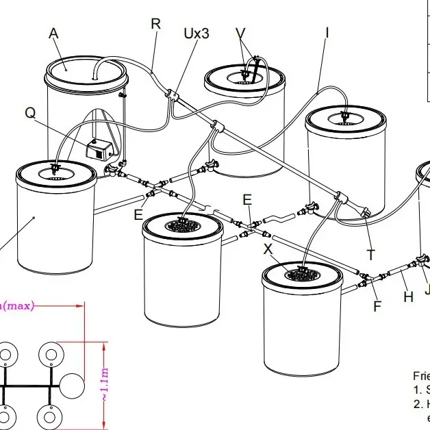 1 + 6 barrels of 20L drum DWC + dripper soilless cultivation planting system, hydroponic planting barrels, exported to Europe, A