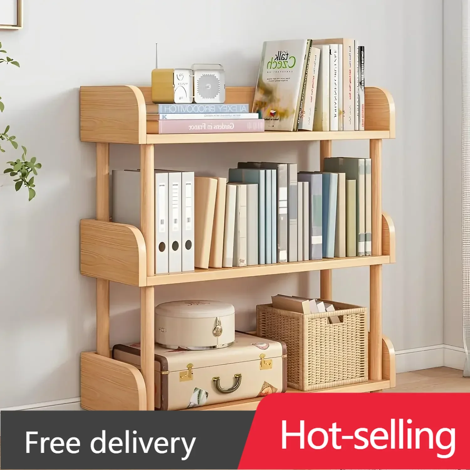 

3-Tier Wooden Open Bookcase - Modern Display Bookshelf with Top Edge and Solid Wood Frame for Home and Office, Storage Cabinet