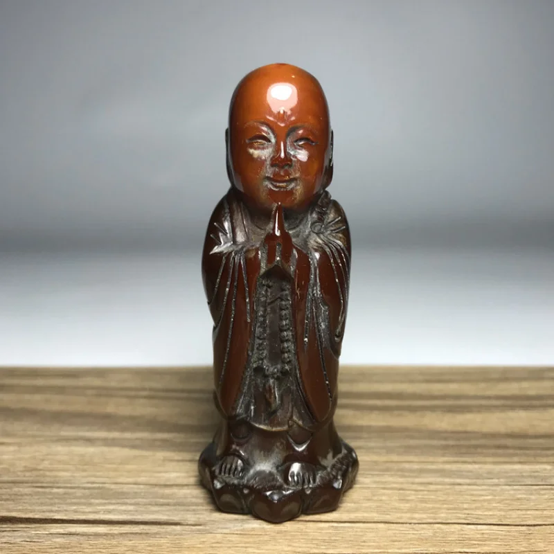 -Style Antique Crafts: Cow Horn Hand-Held Pendant, Decorative Item, Finely Carved Figure Of A Small Buddha