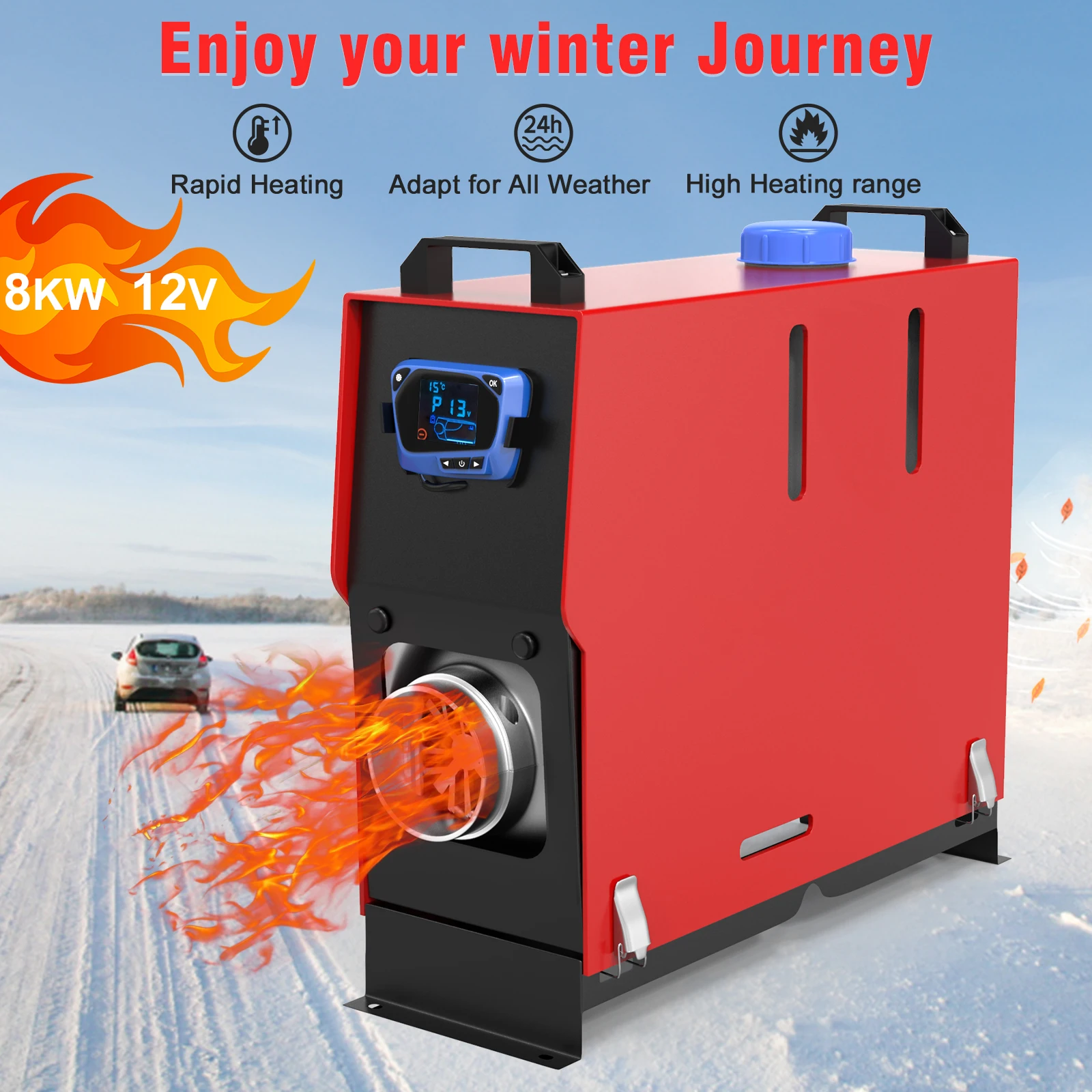 12V Parking Heater 8KW Aluminum Alloy Shell Integrated Single Outlet New Thermostat for RV/Truck Use 5L Fuel Tank 1-Year