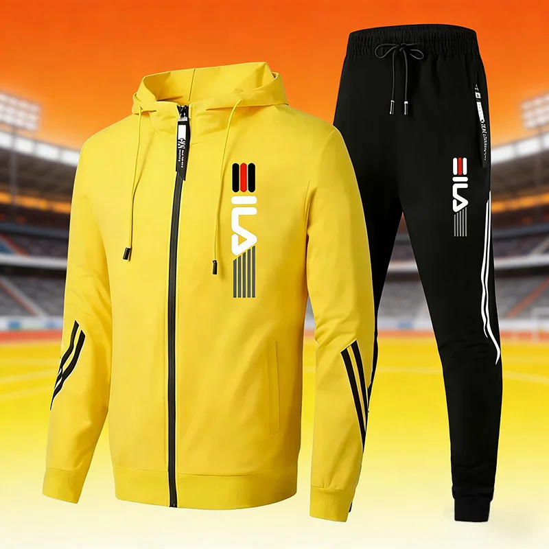 

2026 Men's 2 Piece Tracksuit Set Zipper Hoodie And Sweatpants Casual Daily Sports Jogging Fitness Outfits Male Sportswear