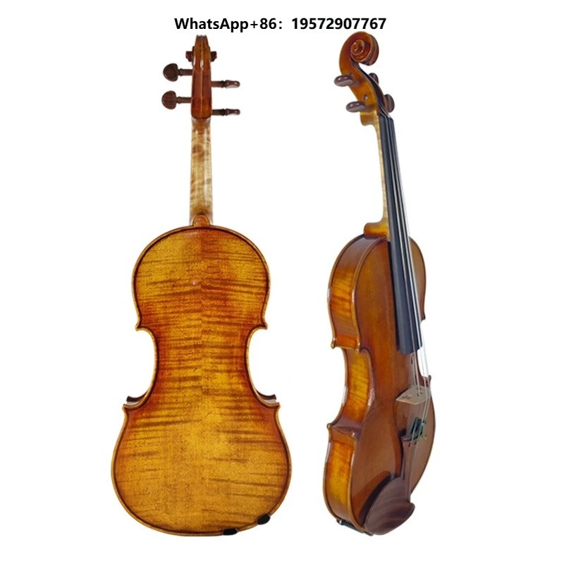 Craft Handcrafted Violin Exquisitely Carved Spruce Flame Maple Rich Sound Elegant Orange Brown String Instrument