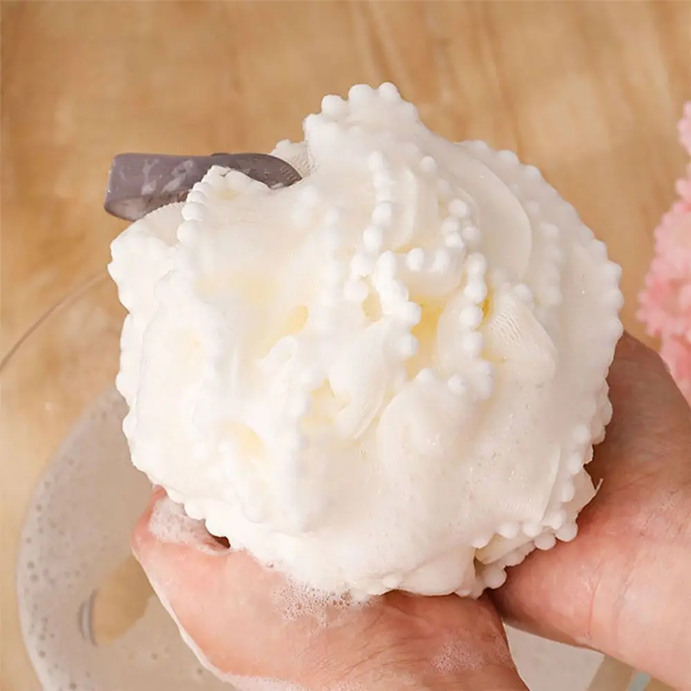 Fluffy White Bathball Rich Foam Soft Bath Flower Hangable Comfortable Touch Foam Tool Bathroom