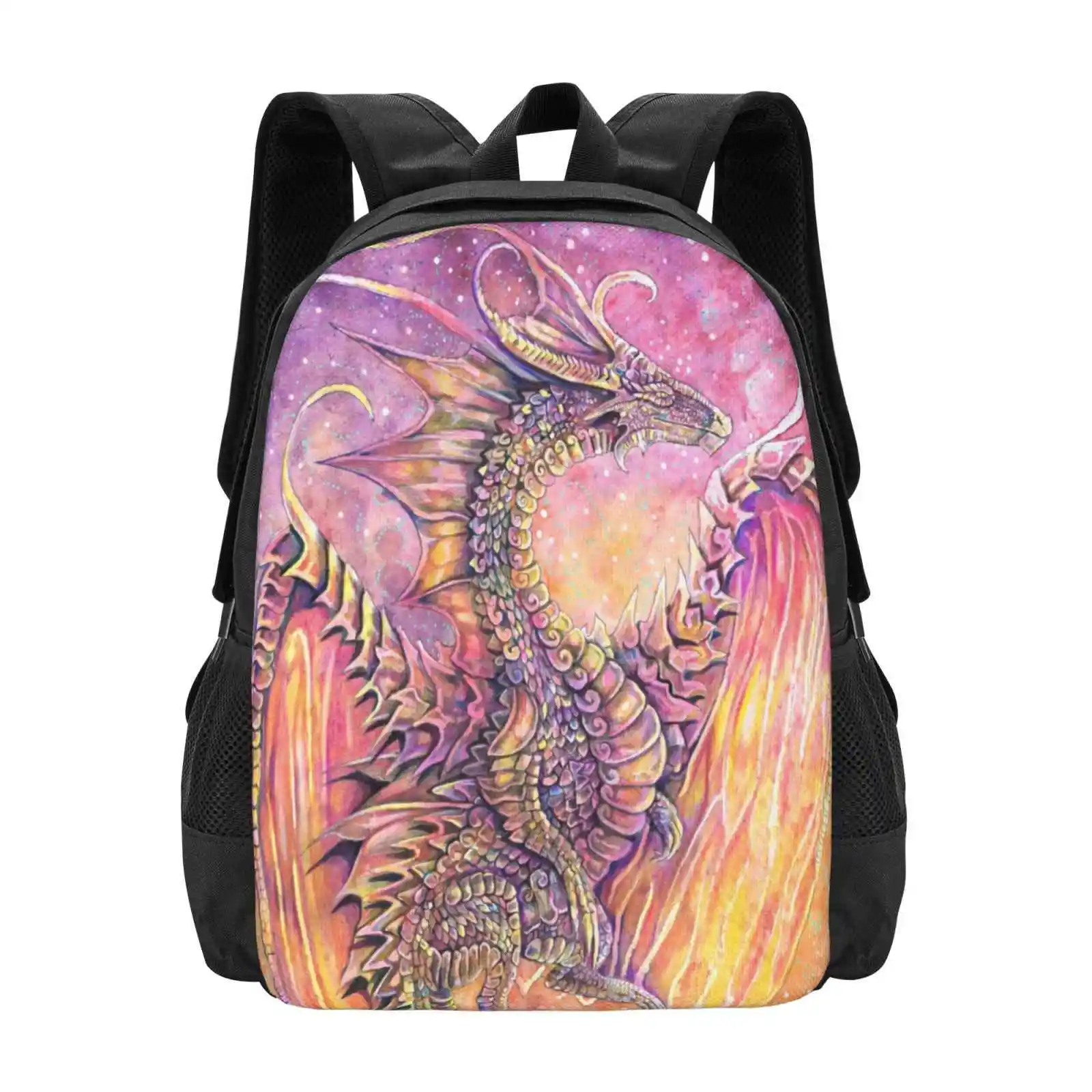 Ransel Break Of Dawn Dragon untuk siswa sekolah Laptop Travel Bag Dragon Dawn bintang matahari terbenam cat air sayap bintang