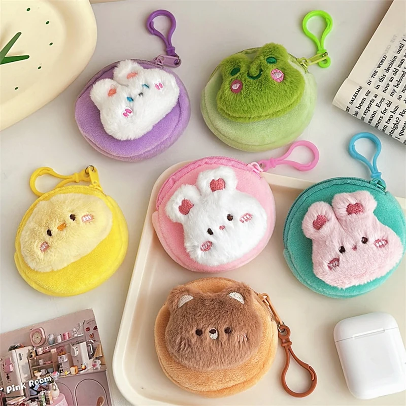 Cartoon Rabbit Bear Chicken Frog Plush Coin Purse Pouch Animal Wallet Children Zipper Coin Bag Fashion Earphone Storage Bag