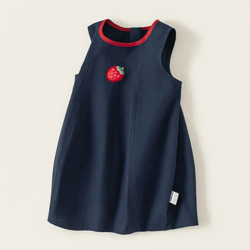 summer Dresses Little Girl Clothes Korean Fashion Cute Strawberry Sleeveless Cotton Princess Dress Kids Boutique Clothing B502