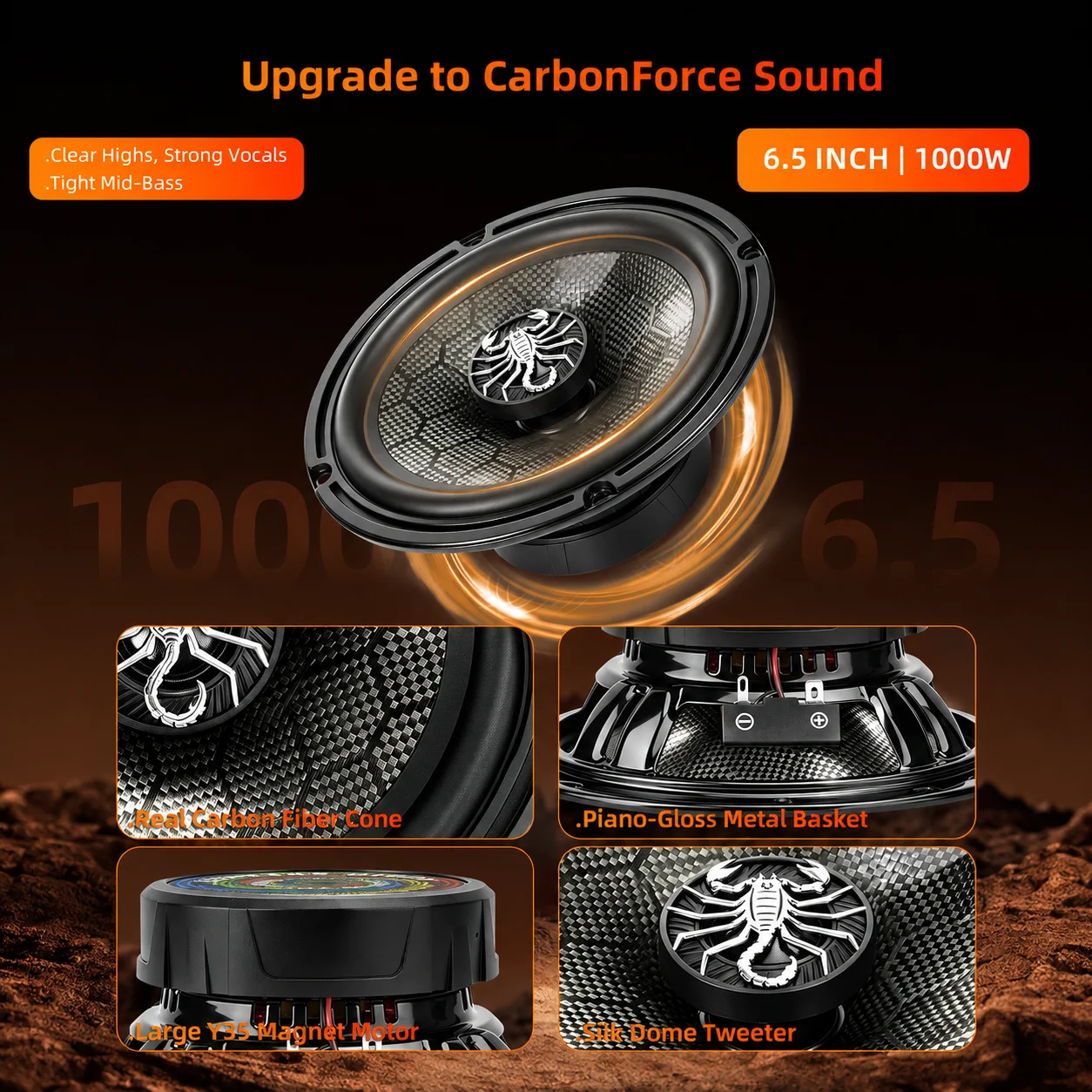 xpiaa 2pcs 6.5inch Two-channel coaxial speakers Carbon fiber material,scorpion-shaped appearance high-fidelity sound Accessories