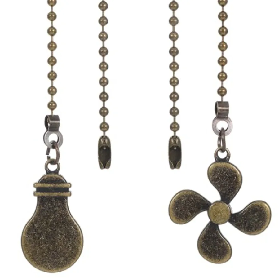 2pcs Ceiling Fan Pull Chain Ornaments, 13inch Bronze Fan Cord Decorative Extension Ceiling Light with Pull Chain, Light Bulb Ex