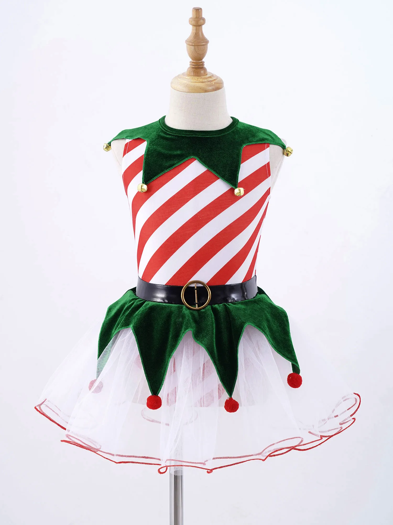 Ballet Girls Carnival Party Candy Canes Printed Leotard Mesh Tutu Princess Dress for Christmas Gift Children Performance Costume