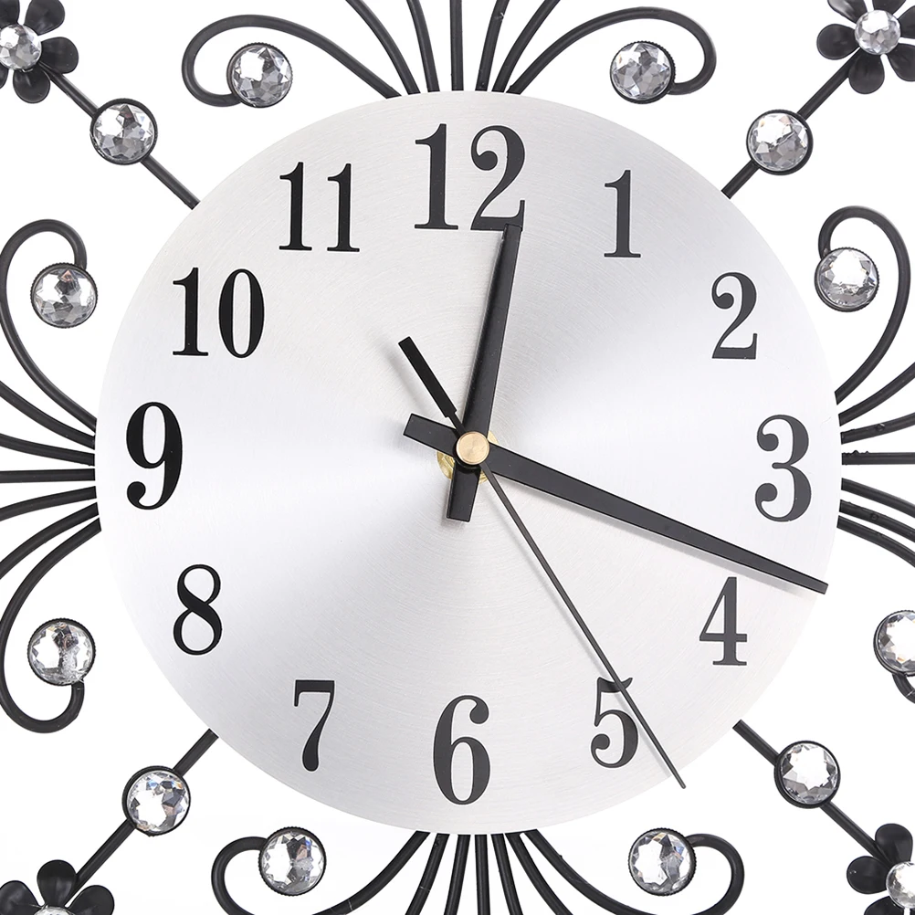 

Fashionable Metal Flower Wall Clock With Sparkling Rhinestones Silent Non Ticking Timepiece For Home Office And Gift Ideas Black