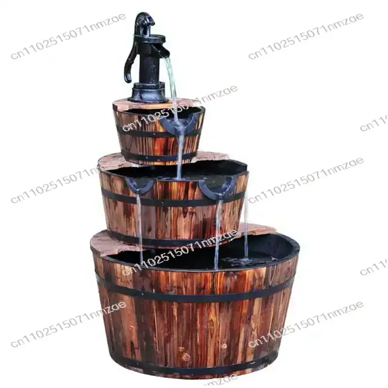Balcony Courtyard Feng Shui Flowing Water Ornament Antiseptic Wood Landscape Fish Pond Fountain Outdoor Garden