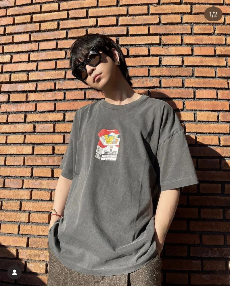 

Винтажная футболка EP Retro Marca Simpson с принтом сигаретной пачки, из чистого хлопка, модная, с коротким рукавом, черная