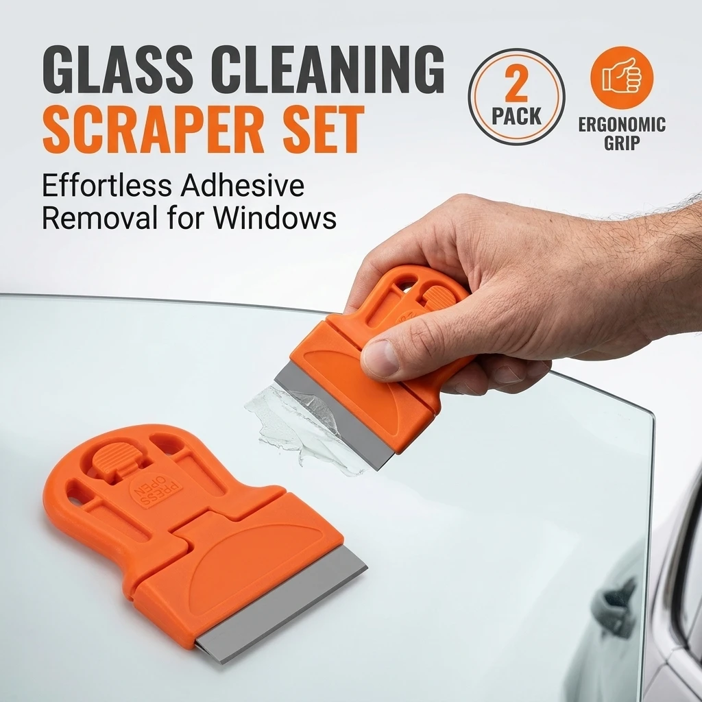 2pcs Razor Scraper Car Window Blade Knife Cleaner Ceramic Glass Sticker UV Glue Cleaner Remover Automotive Film Ceramic Tool