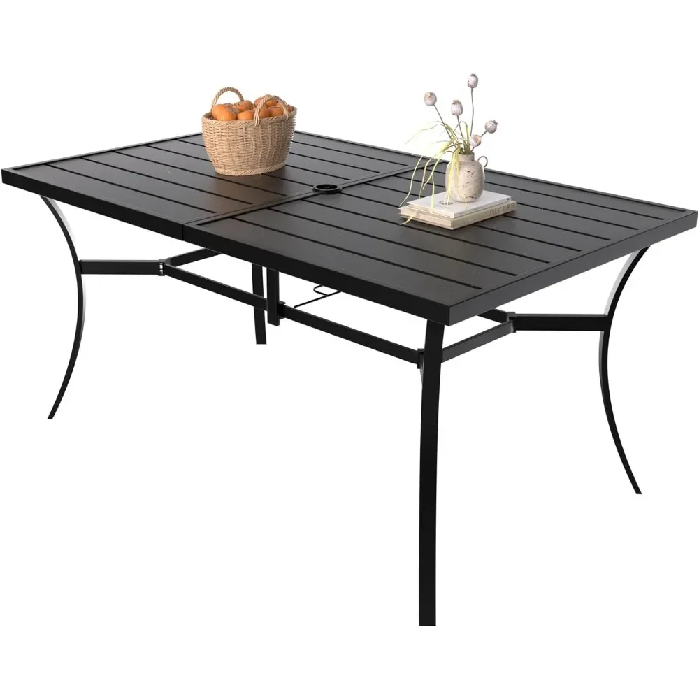 

Modern Rectangle Metal Patio Table with Dining Umbrella Hole - 60" X 38" Outdoor Furniture