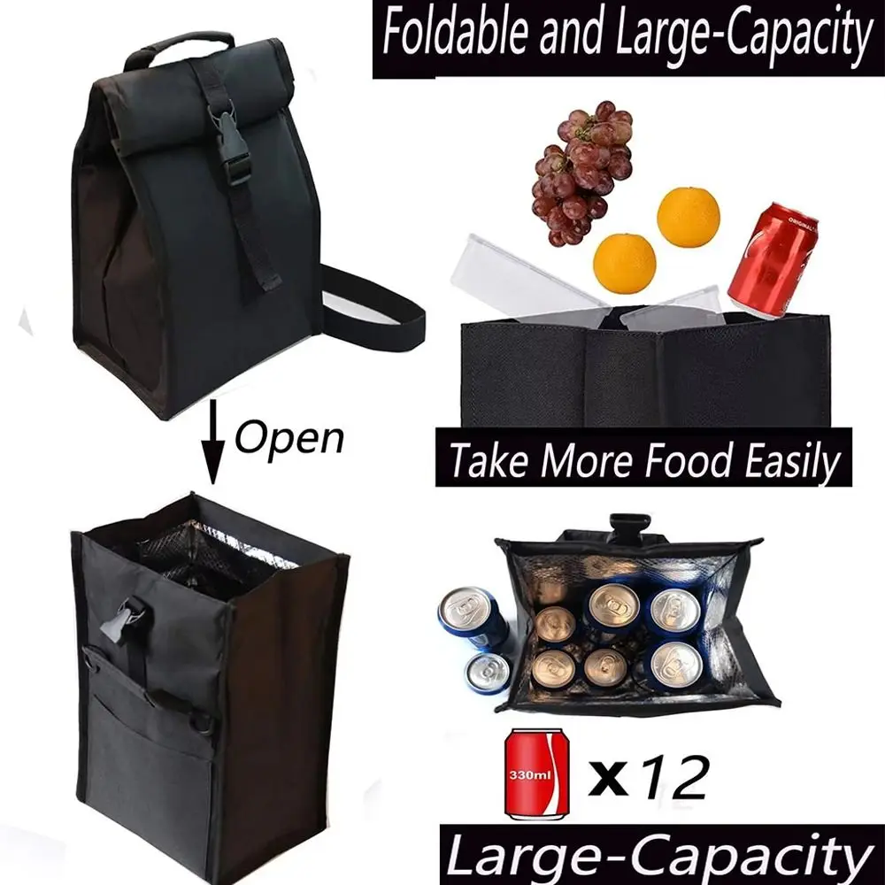 Adjustable Shoulder Strap Insulated Lunch Bag Lightweight Portable Insulated Meal Container Shock-resistant Roll Top