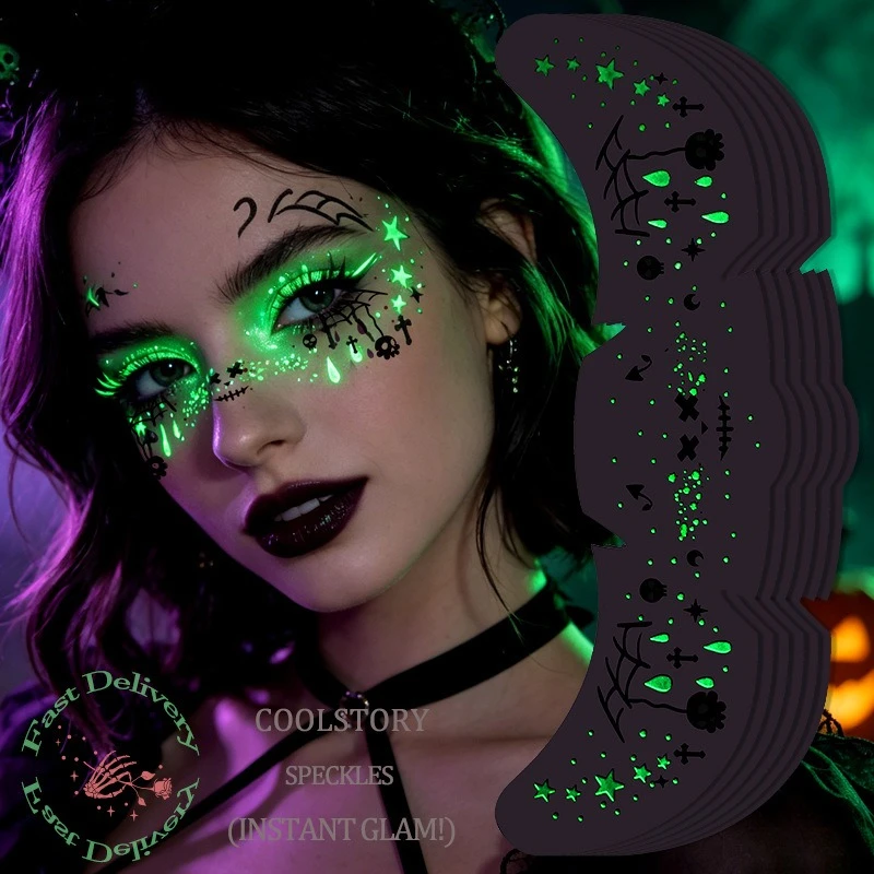 10pcs Halloween Glow in the Dark Freckles Face Tattoo Sticker Radiation Fake Freckles Temporary Tattoo Stickers Makeup Patch