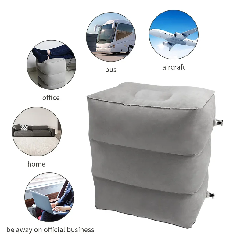 Almohada inflable de 3 capas para reposapiés de viaje, cojín para reposapiés de avión, tren, coche, como bolsa de almacenamiento y cubierta antipolvo