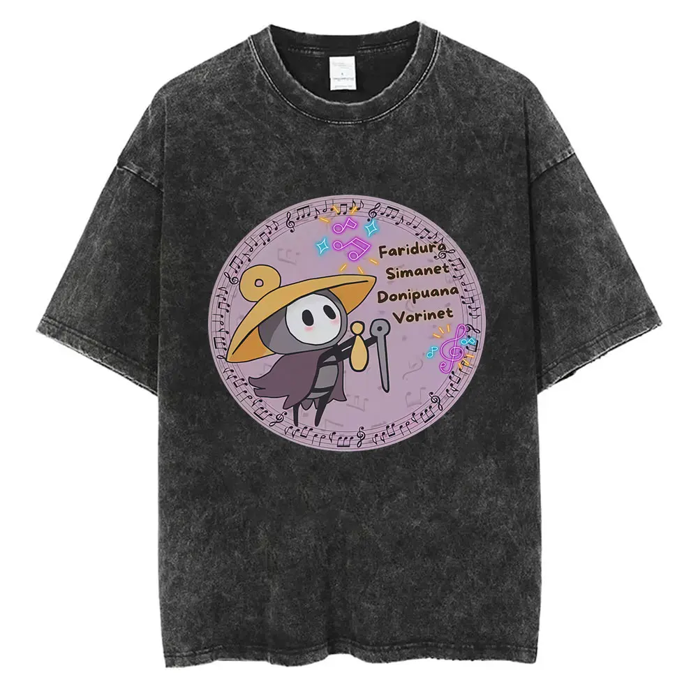 

Funny Game Hollow Knight Retro Washed T-shirts Men Women Clothing Casual Oversized Short Sleeve Top Male Vintage Cotton T Shirts