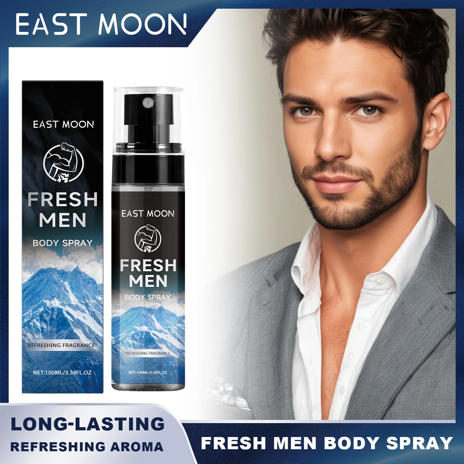 

East Moon Fresh Men Body Spray Long Lasting Refreshing Aroma Reduce Sweat Odor Remove Underarm Spray for Men in Various Occasion
