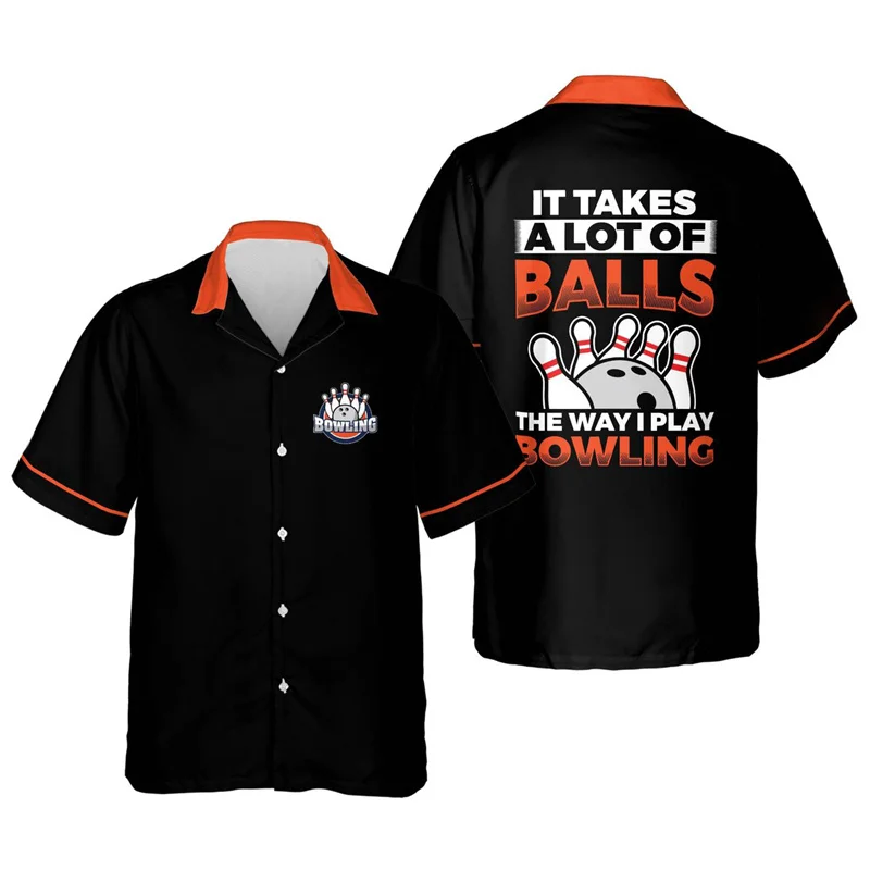 

Sports Bowling 3d Printed Hawaiian Shirt For Men Cool Summer Beach Shirts Oversized Lapel Short Sleeves Tops Button Blouse