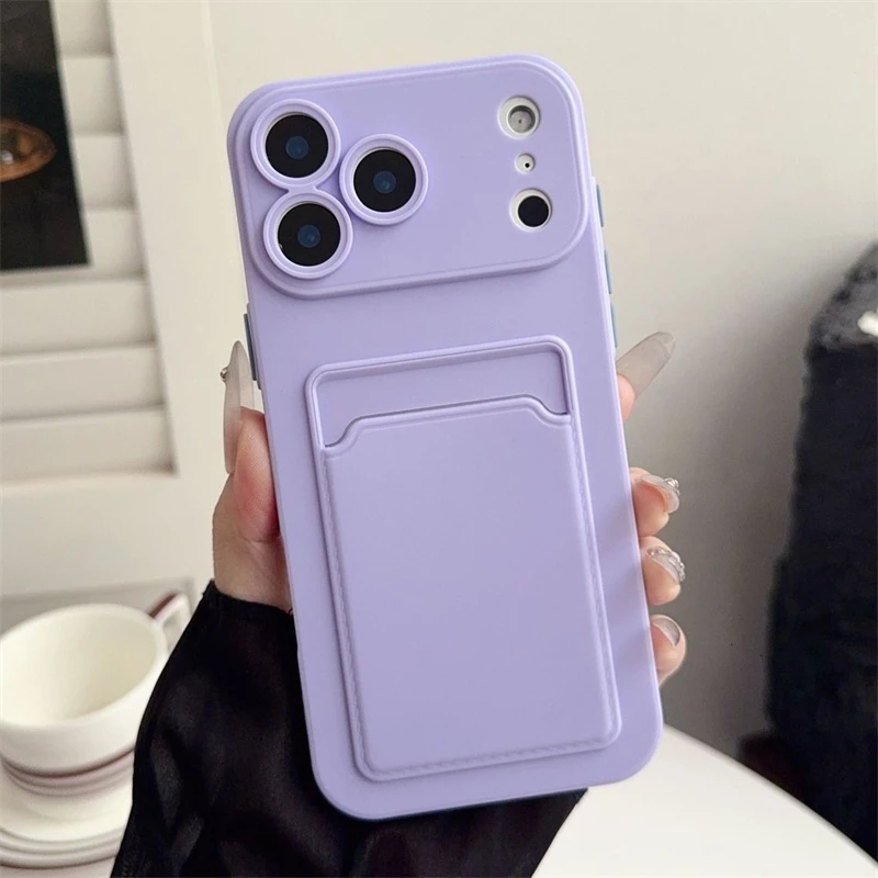 Kartenhalter-Slot-Brieftaschen-Telefonhülle für iPhone 17, Air 11, 12, 13, 14, 15 Plus, 16, 17 Pro Max, stoßfeste, weiche, matte Silikon-Rückseite – Detail 5