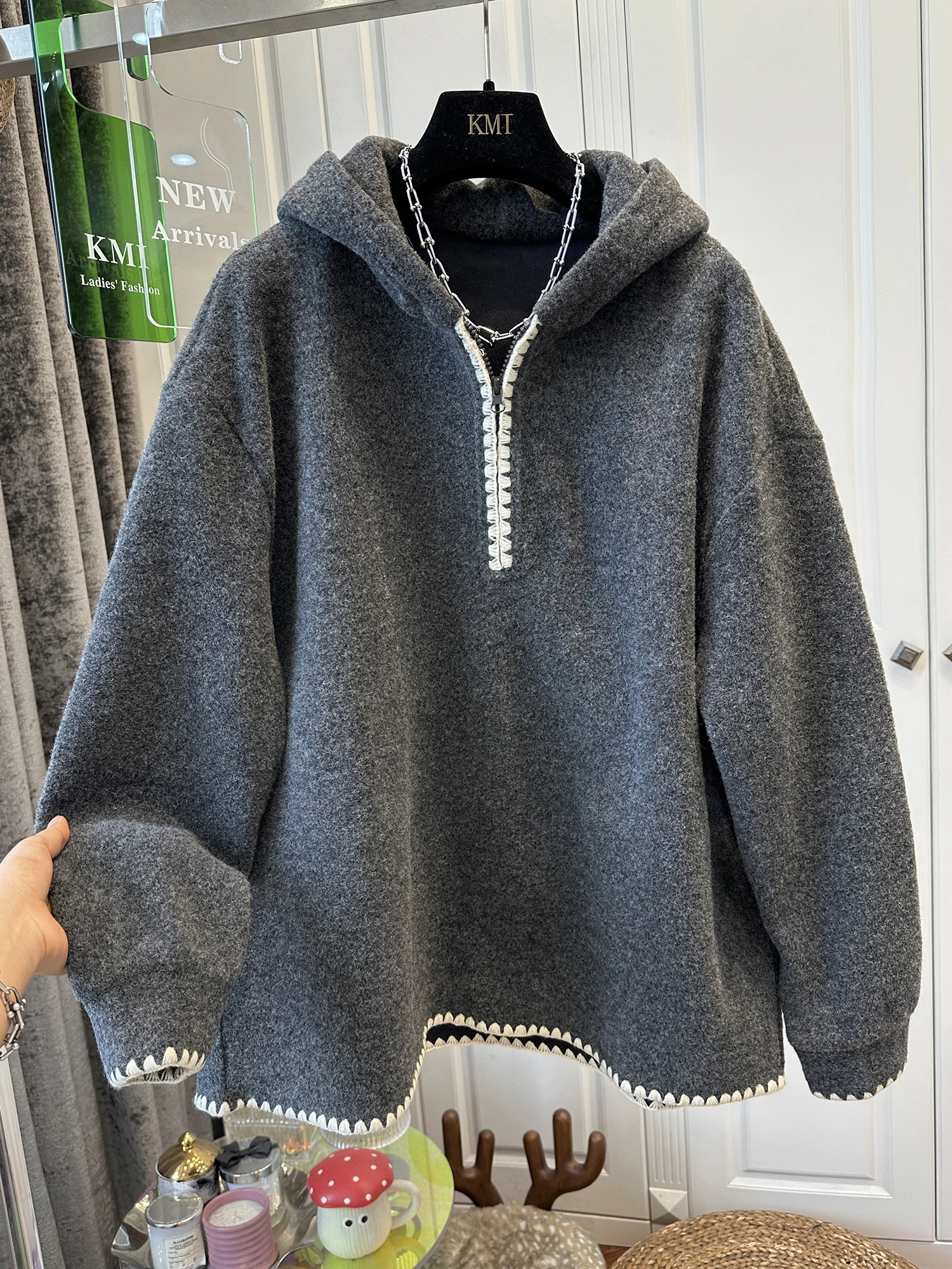 

Женская толстовка большого размера свободного кроя на молнии с флисовой подкладкой, в корейском стиле, для работы, с эффектом окрашивания, зимняя новинка