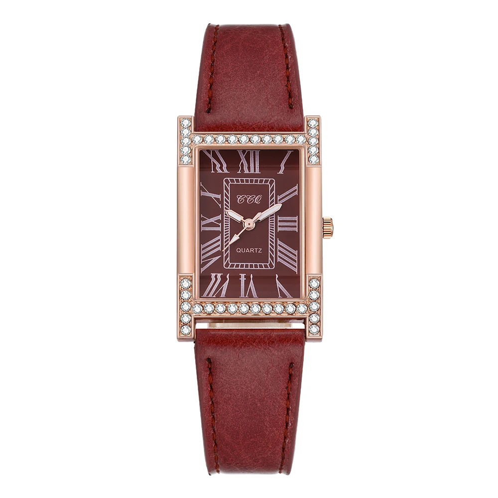 Rome Casual Female Square WristWatch Leather Rhinestone Ladies Clock Women Dress Quartz Crystal Watch Couples Bracelet Watches