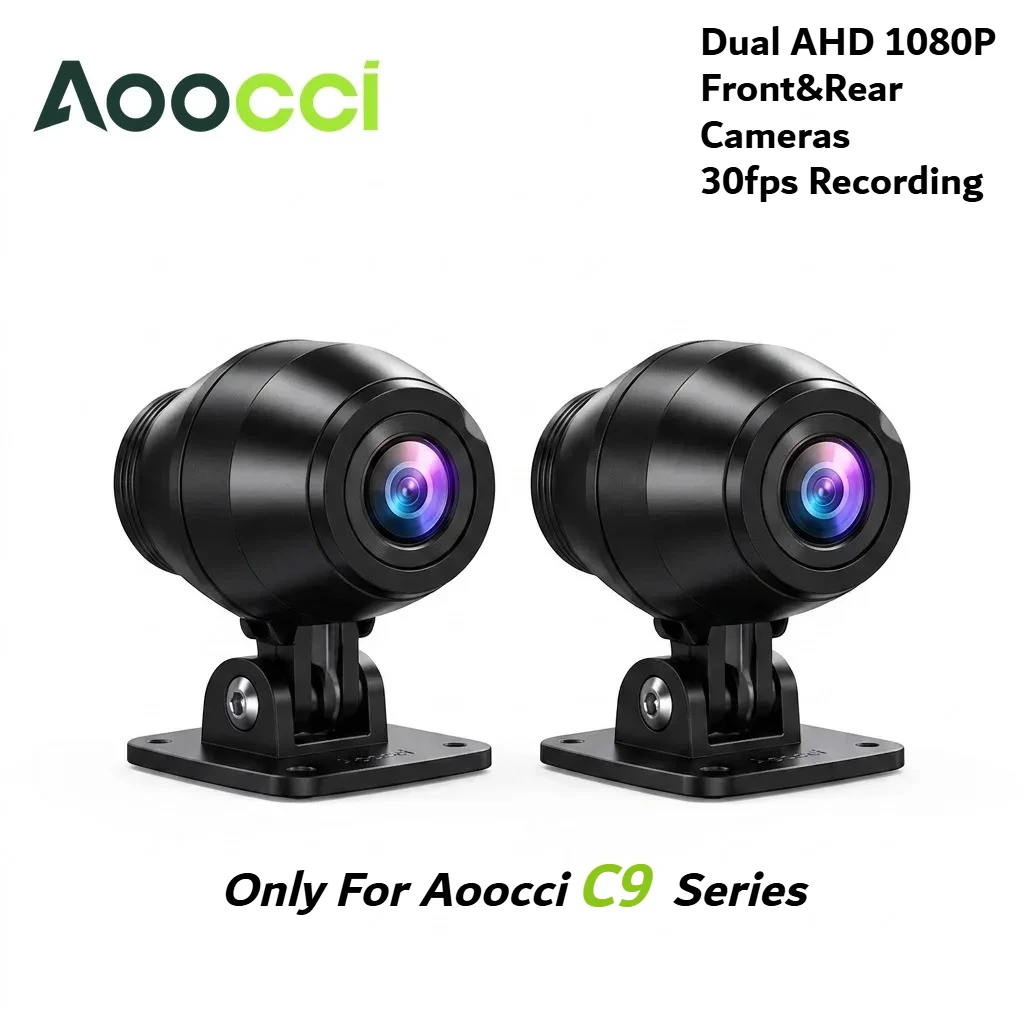 Aoocci C9ProMax AHD 1080P Camera for Motorcycle Carplay & Android Auto 30fps Recording Front + Rear Live View IP67 Dash Cam
