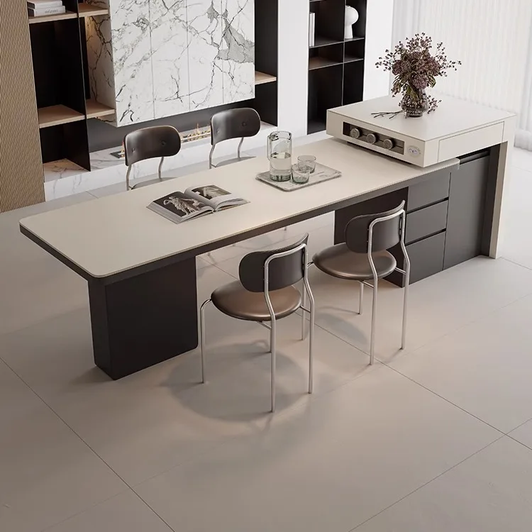 

Smart, electric, retractable, island, dining table, integrated, household, large apartment, solid wood, minimalist