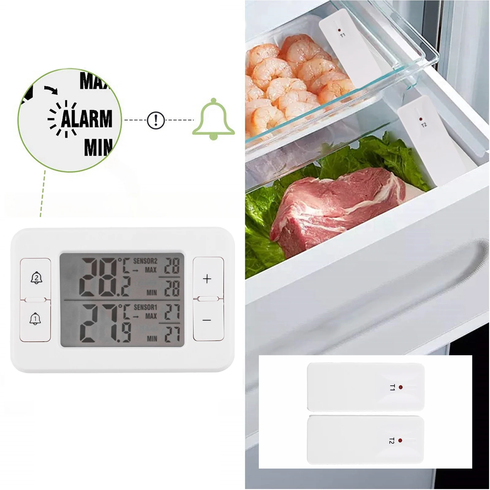 2개의 감지기가 있는 무선 온도계 실내 및 실외 전자 온도계 1~2개 -40 ℃ ~60 ℃   (-40 ℉ ~140 ℉ )