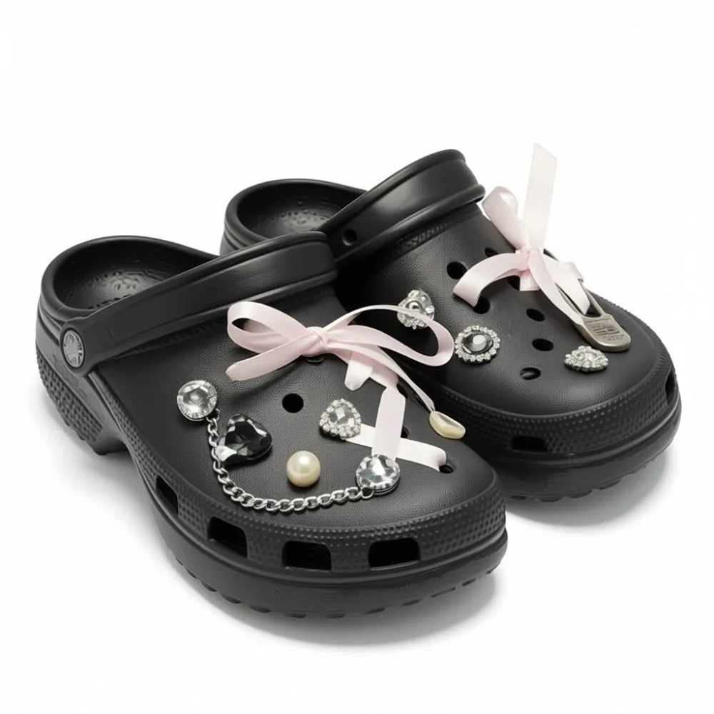 11-teiliges Sommer-Mode-Schuhcharms-Set: Zubehör für Clogs, Schuhschnallen, Diamant-Pin-Ketten, rosa Bänder, DIY-Schuhdekoration – Detail 4