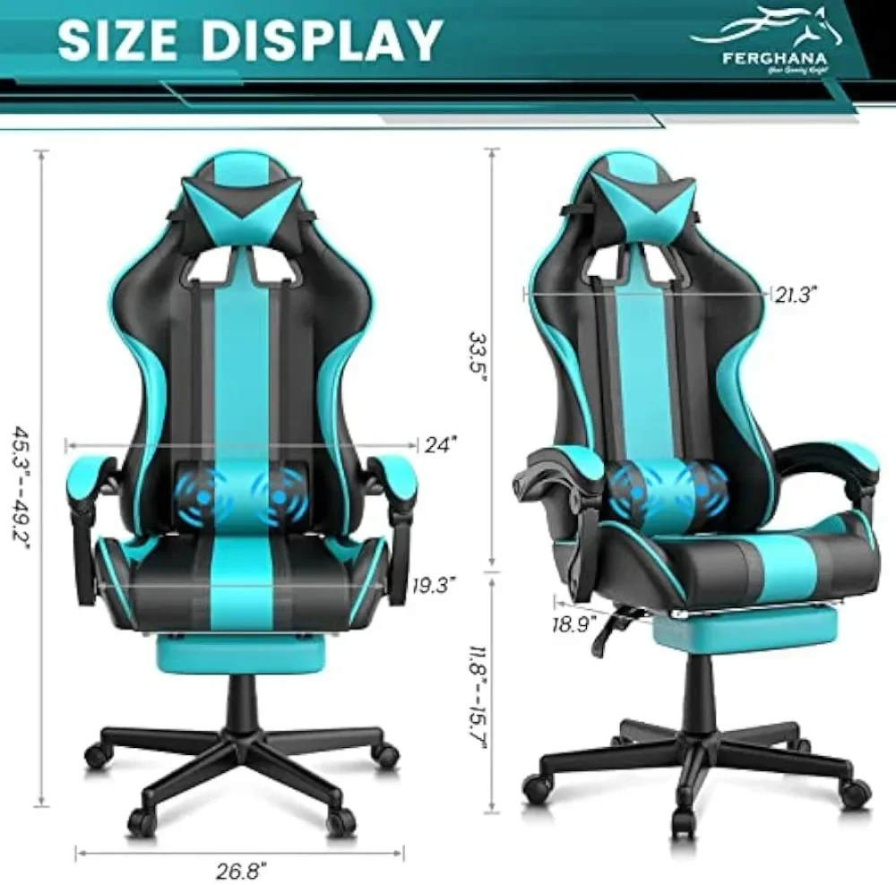 Blue Gaming Chair with Footrest, Ergonomic Gamer Chair,Office Computer Gaming Chairs,E-Sports Racing Game Chair