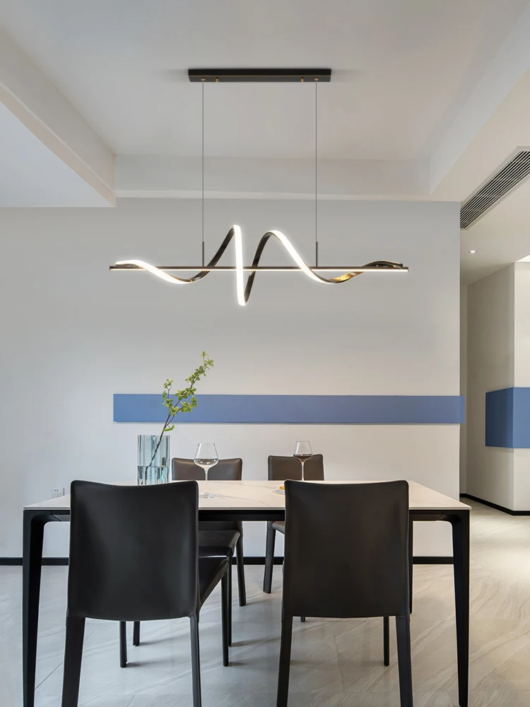 Modern minimalist all copper dining room pendant light living room threaded strip creative pendant light LED pendant light