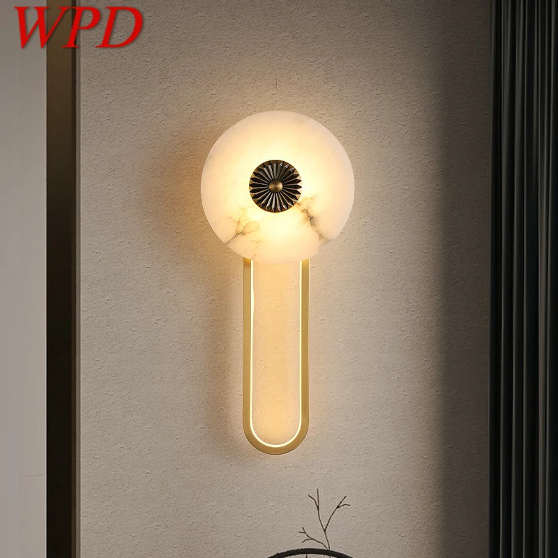 

WPD Brass Wall Lamp LED Modern Luxury Marble Sconce Light Interior Decoration Household Bedroom Bedside Living Room Corridor