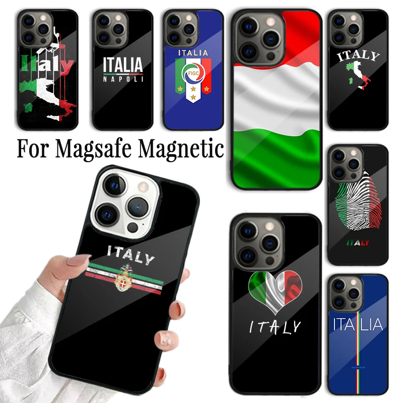 Coque Phone Case For iPhone 16 15 14 13 12 11 Pro Max Plus Magsafe Magnetic Wireless Charging Cover Italy Italia National Flag