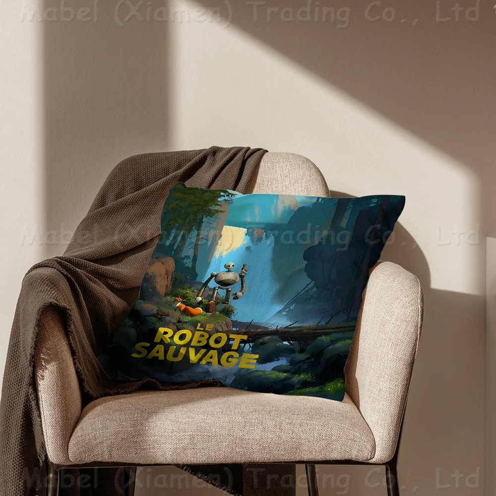 Movie The W-Wild R-Robot Anime Office Cushion Pillowcase Car Cushion Cover45X45CM Lumbar Pillowcase Sofa Pillowcover