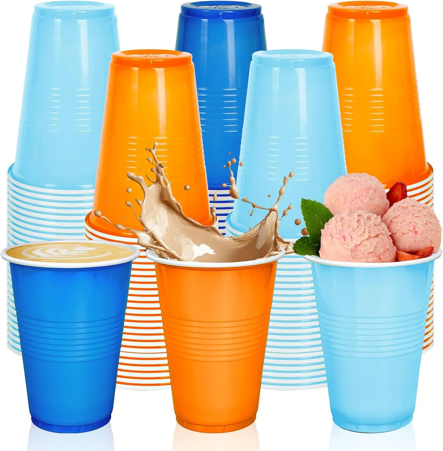 150Pcs Orange Blue Plastic Cups 16Oz 3 Colors Disposable Drinking Cups Stackable Party Cups for Puppy Dog Birthday Baby