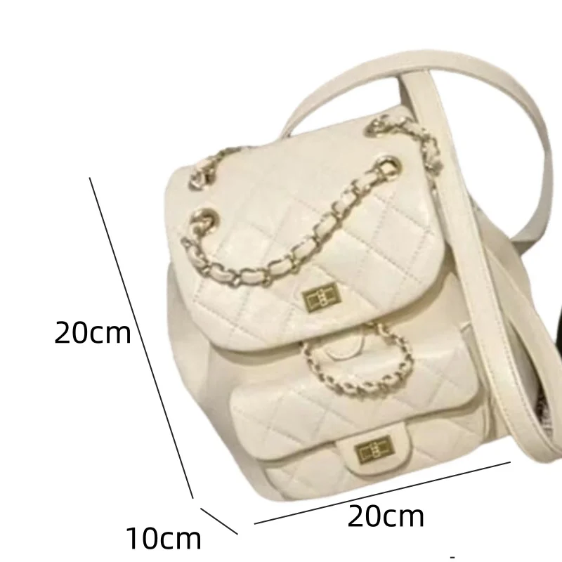 Vintage Women\'s Backpack Versatile Chain Double Shoulder Bags Fashion Handbags Simple Female Leather Rhombic Sewing Backbags