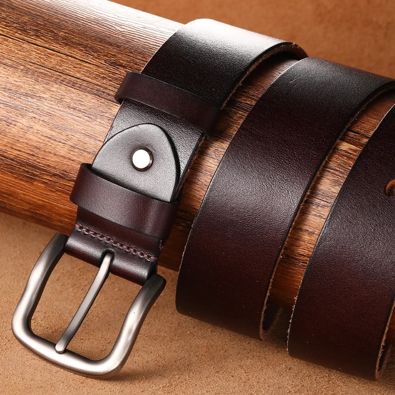 3.8CM Leather Man Belt Top Layer Leather Casual High Quality Belt Pin Buckle Genuine Cow Belts For Men Original Cowhide